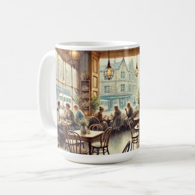 Cafe in Edinburgh Scotland Watercolor Painting Coffee Mug (Front Left)