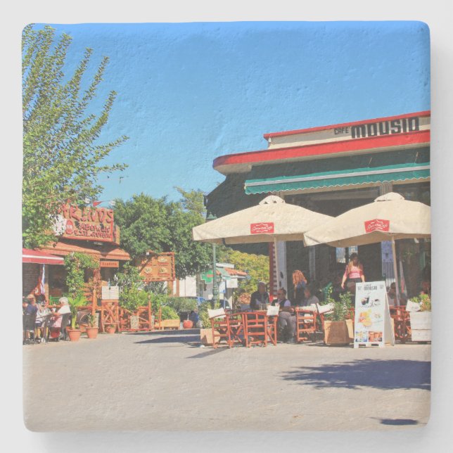 Cafe in Greece Square Coaster (Front)