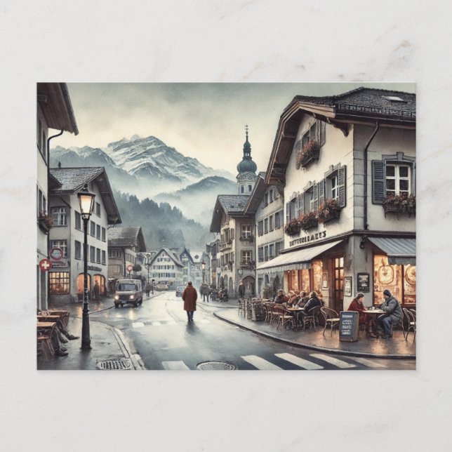 Cafe in Interlaken Switzerland Postcard (Front)