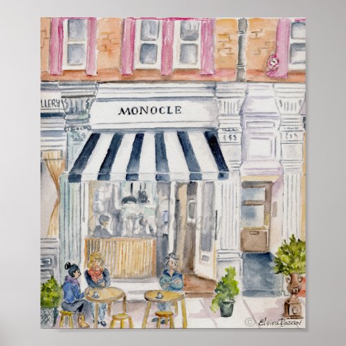 Cafe in London Watercolor Print Poster