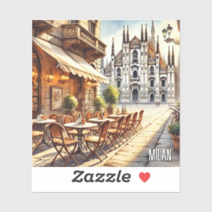 Cafe in Milan Watercolor Painting Mug Sticker