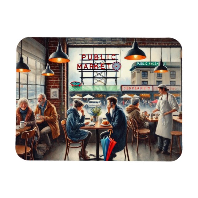 Cafe in Rainy Seattle Magnet (Horizontal)