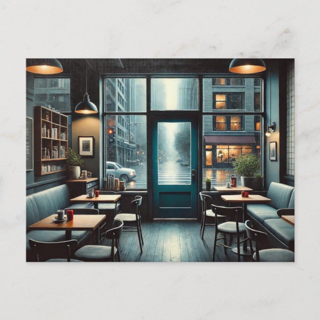 Cafe in Rainy Seattle Postcard (Front)
