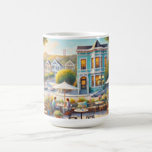 Cafe in San Francisco Golden Gate Bridge Coffee Mug (Center)