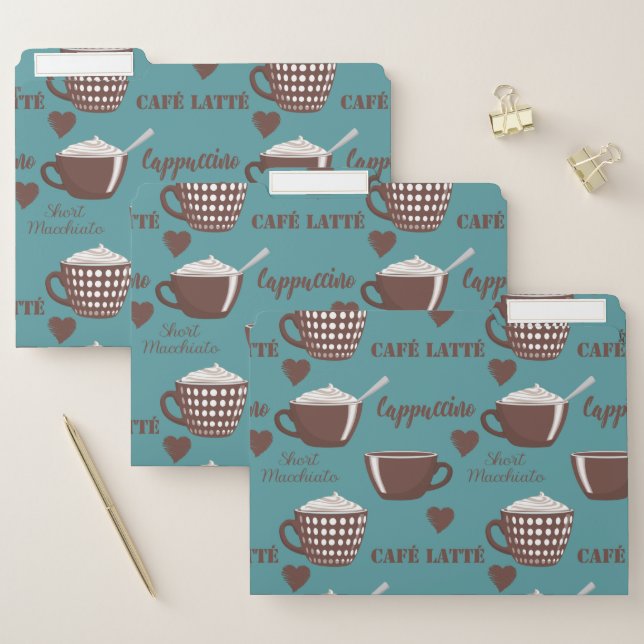 Cafe Latte Cappuccino Brown Coffee Cups Cream File Folder (Set)