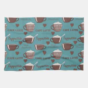 Cafe Latte Cappuccino Brown Coffee Cups Cream Kitchen Towel