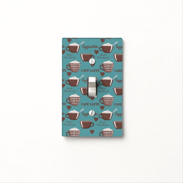 Cafe Latte Cappuccino Brown Coffee Cups Cream Light Switch Cover (In Situ)