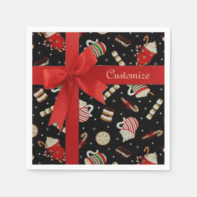 Cafe Latte Christmas Coffee Red Ribbon Napkins (Front)