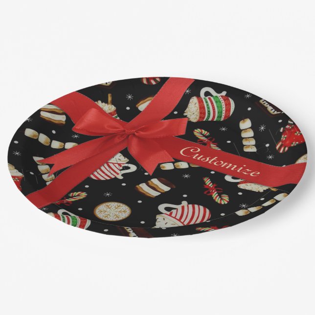 Cafe Latte Christmas Coffee Red Ribbon Plates (Angled)