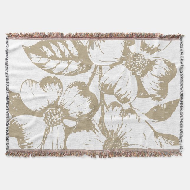 Cafe Latte Dogwood Floral Throw Blanket (Front)