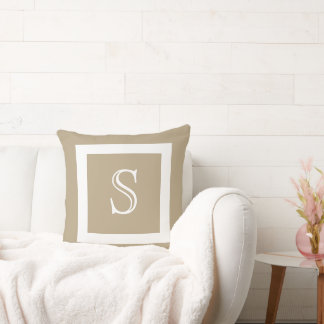 Cafe Latte Solid Color White Monogram Throw Pillow