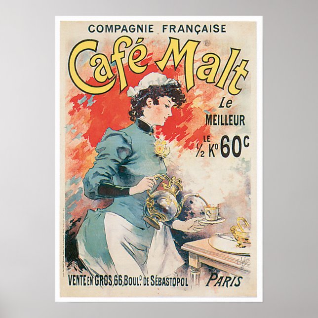 Cafe Malt Vintage Coffee Drink Ad Art Poster (Front)