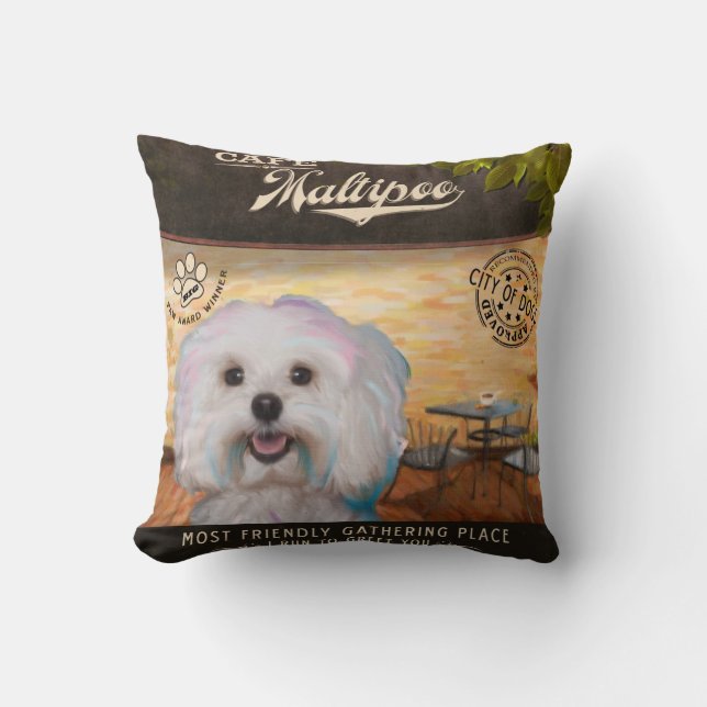 Cafe Maltipoo Throw Pillow (Front)