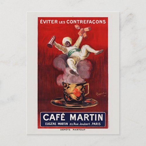 Cafe Martin French Art Deco Vintage Poster 1921 Postcard