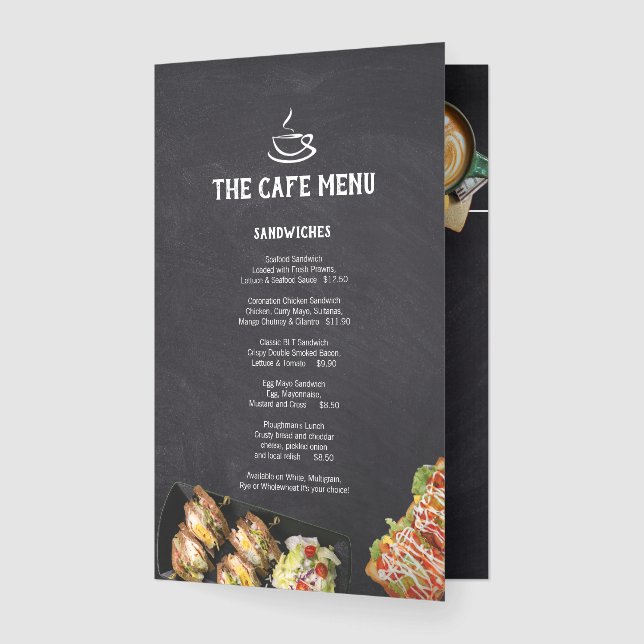 Cafe menu chalkboard 4 sections qr code photos (Folded)