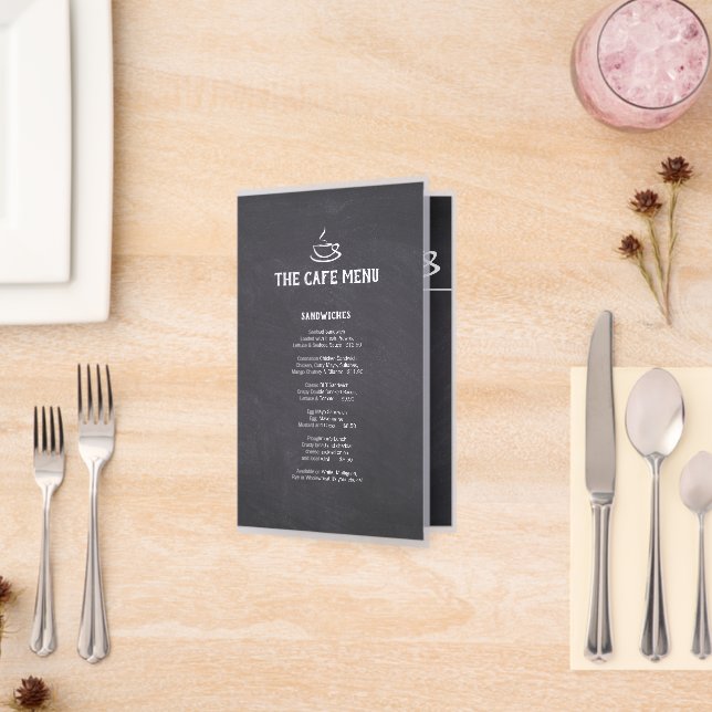 Cafe menu chalkboard white 4 sections qr code (Folded Insitu(Restaurant))