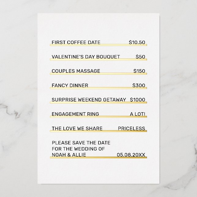 Café Menu Fun Unique Save the Date  Foil Invitation (Front)