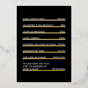 Café Menu Fun Unique Save the Date Gold Foil Invitation