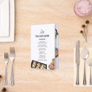 Cafe menu white black 4 sections qr code photos