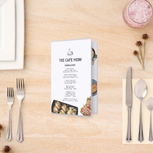Cafe menu white black 4 sections qr code photos