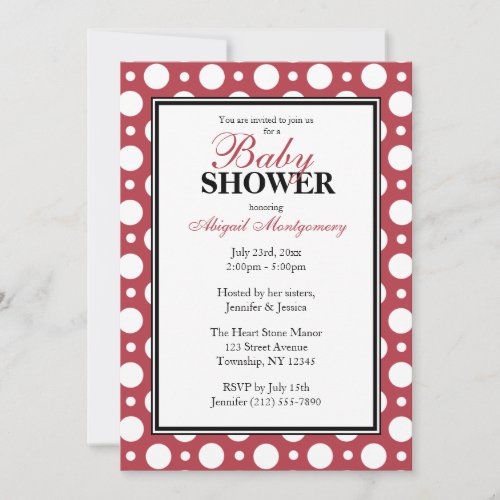 Cafe Merlot Red Assorted Polka Dots Baby Shower Custom Invites