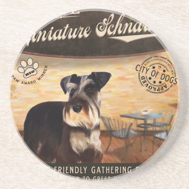 Cafe Miniature Schnauzer Coaster (Front)
