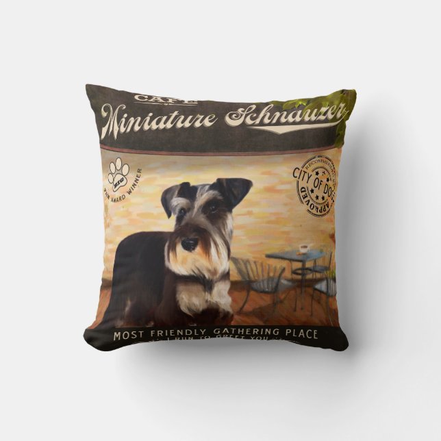 Cafe Miniature Schnauzer Throw Pillow (Front)