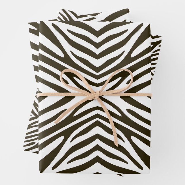 Café Mocha Neutral Zebra Wrapping Paper Sheets (In situ)