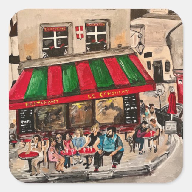"Cafe on Rue Norvins, Montmartre" Paris Square Sticker (Front)