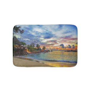 Cafe On Tropical Beach At Sunset Bath Mat