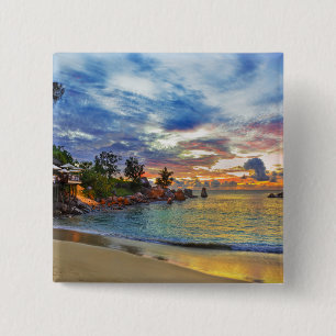 Cafe On Tropical Beach At Sunset Button