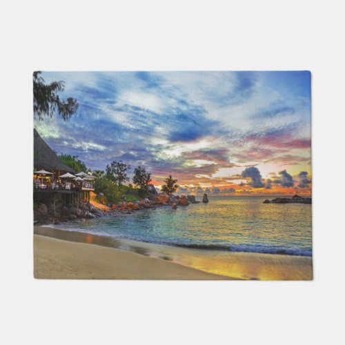 Cafe On Tropical Beach At Sunset Doormat