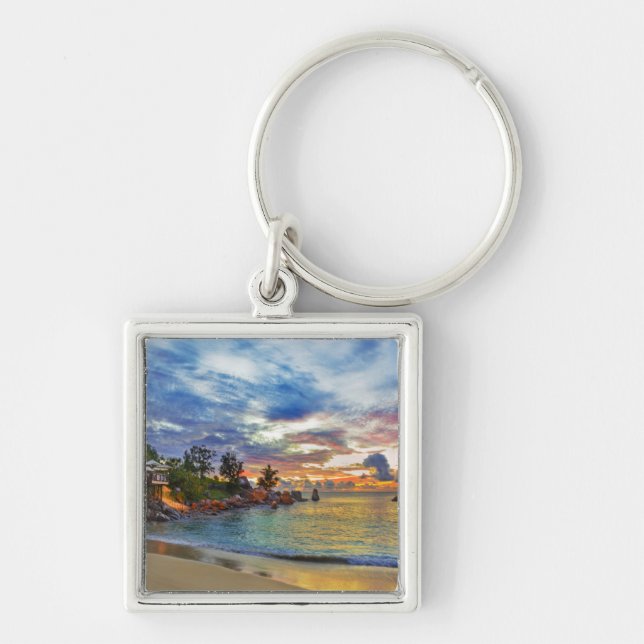 Cafe On Tropical Beach At Sunset Keychain (Front)