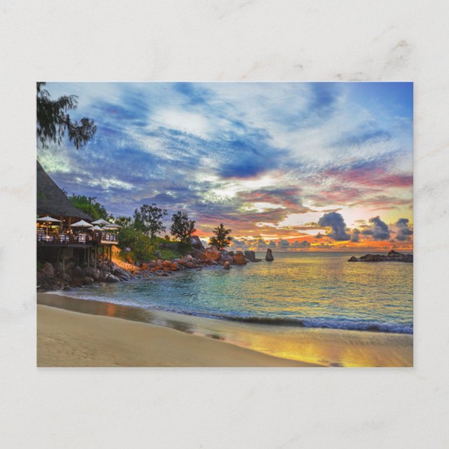Cafe On Tropical Beach At Sunset Postcard (Front)