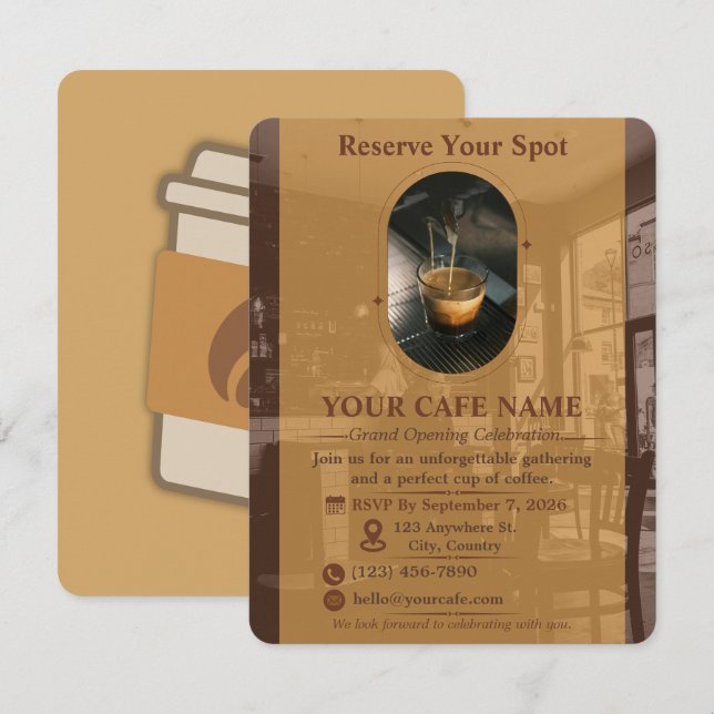 Cafe Opening RSVP Invitation Card Design (Front/Back)