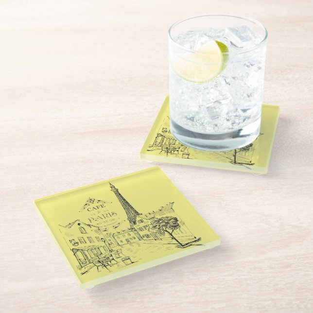 Cafe Paris Glass Coaster (Angled)