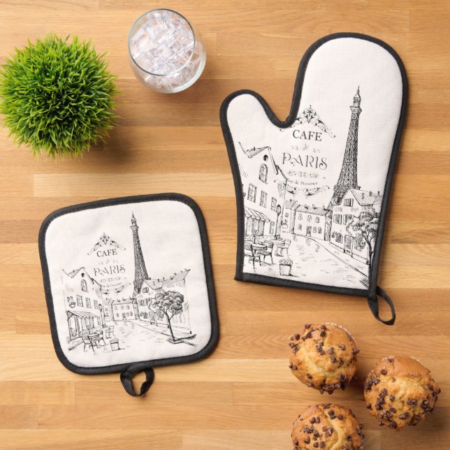 Cafe Paris Oven Mitt & Pot Holder Set (Top Down)