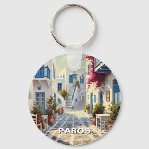 Cafe Paros Greece Islands Travel Keychain