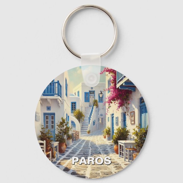 Cafe Paros Greece Islands Travel Keychain (Front)