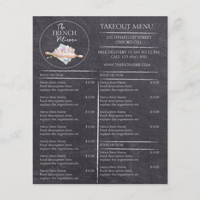 Cafe Patisserie Bakery Business Takeaway Menu (Front)