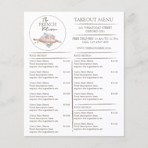Cafe Patisserie Bakery Business Takeout Menu