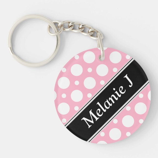 Cafe Pink Assorted Polka Dots Acrylic Keychain (Front)