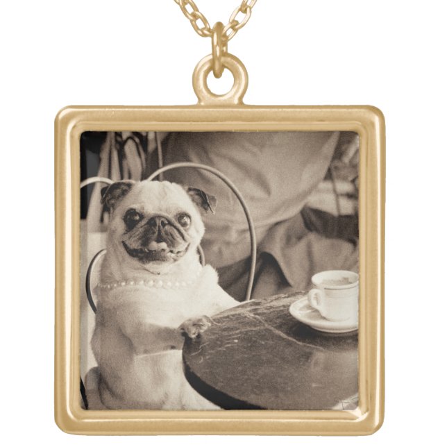 Cafe Pug Gold Plated Necklace (Front)