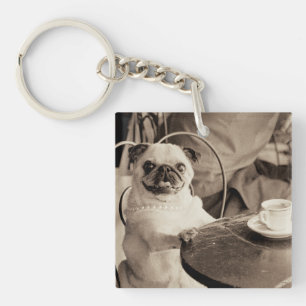 Cafe Pug Keychain