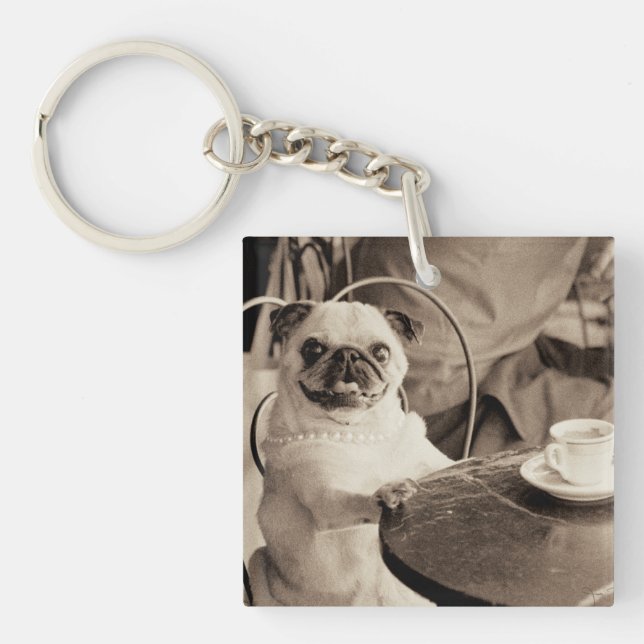 Cafe Pug Keychain (Front)