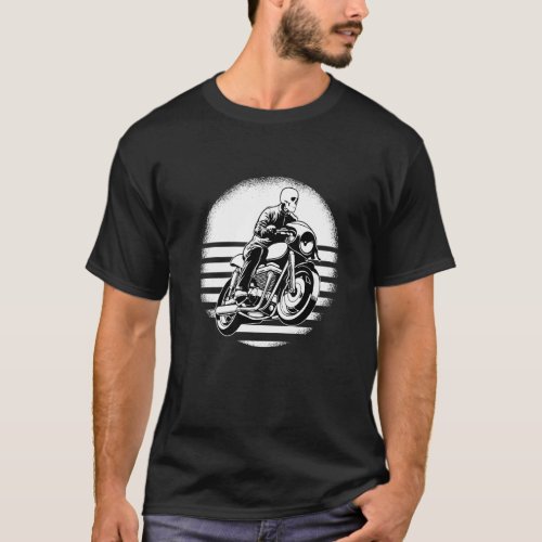 Cafe Racer Rider Skeleton Cafe racer bench motorcy T_Shirt