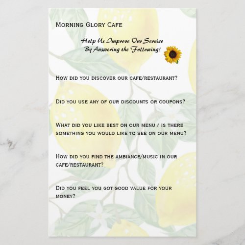 Cafe Restaurant Business Survey on Recycled Paper