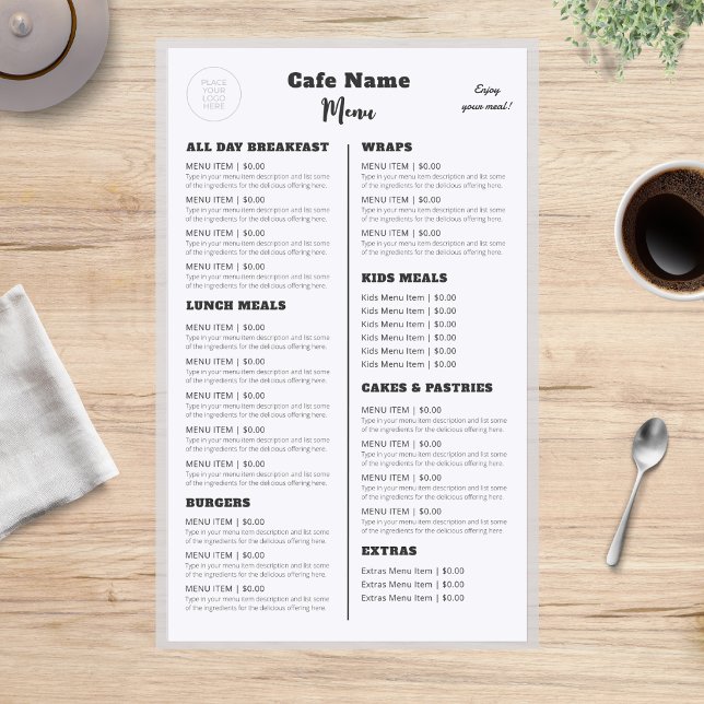 Cafe Restaurant Diner Double Sided Menu (Creator Uploaded)