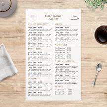 Cafe Restaurant Meals Dining Beige Minimalist Menu