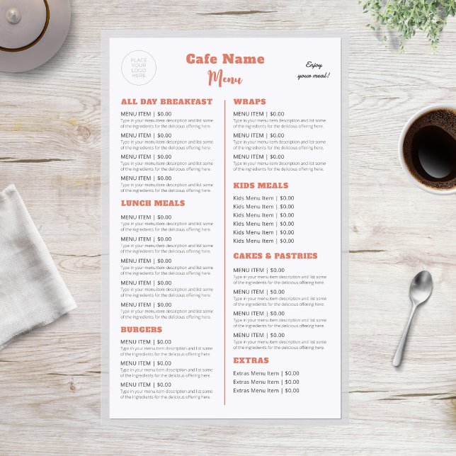Cafe Restaurant Orange Double Sided Menu (Creator Uploaded)
